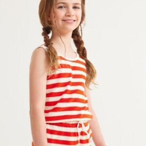 HANNA ANDERSSON Girls Orange Red White Striped Tank Stretch Soft Terry Knit